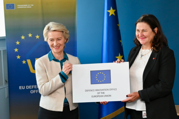 President-elect Von Der Leyen and Ambassador of the EU to Ukraine, Katarína Mathernová, inaugurate the European Defence Innovation Office in Kyiv.